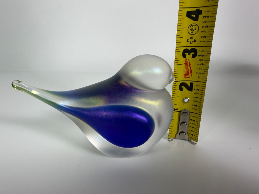 Just Added - Zellique Studio Joseph Morel Cobalt Blue Iridescent Frosted Art Glass Bird Paperweight 5'W X 2.5'H [Photo 7]