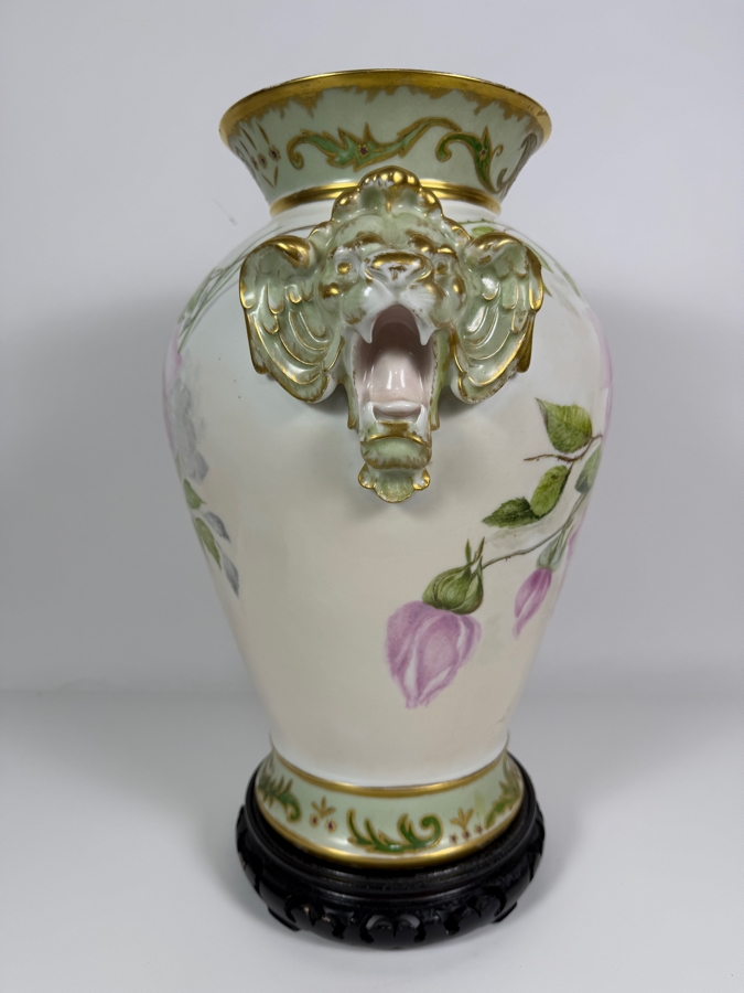 Just Added - Antique D & Co France Limoges Hand Painted Pink Roses Porcelain Twin Handle Urn Vase 16.5'H [Photo 2]