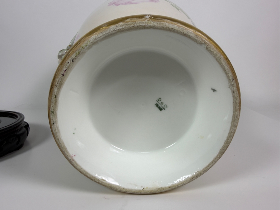 Just Added - Antique D & Co France Limoges Hand Painted Pink Roses Porcelain Twin Handle Urn Vase 16.5'H [Photo 8]