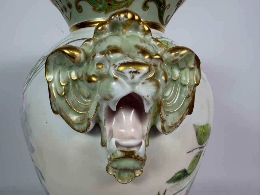Just Added - Antique D & Co France Limoges Hand Painted Pink Roses Porcelain Twin Handle Urn Vase 16.5'H [Photo 3]