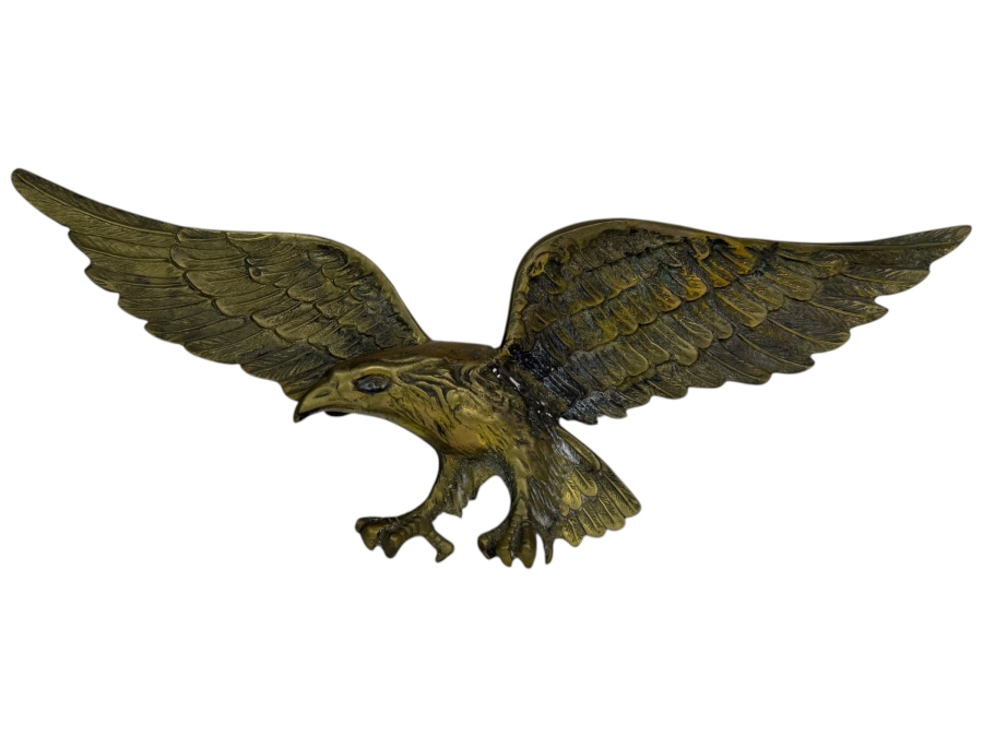 Just Added - Vintage Mid-Century Federal Style Cast Brass Swooping American Eagle Wall Plaque Decor 28'W X 9'H
