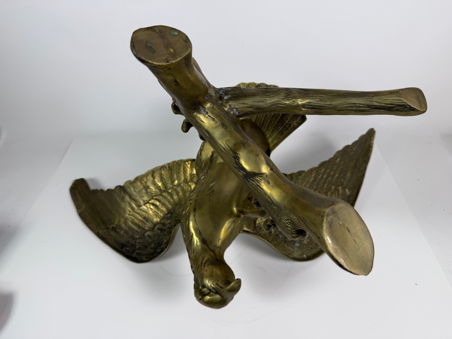 Just Added - Vintage Mid-Century Brass American Bald Eagle On Tree Branch Statue Sculpture 23'W X 14'D X 20'H [Photo 5]