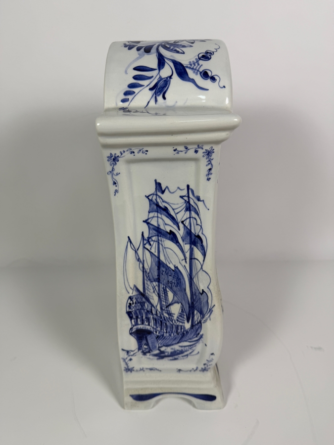 Just Added - Piet Van Rossum 1978 Hand Painted Delft Blue Ceramic Delftware Mantel Clock #2623 9'W X 4'D X 14'H [Photo 3]