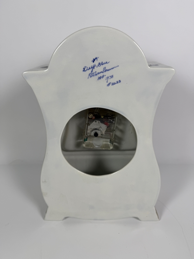Just Added - Piet Van Rossum 1978 Hand Painted Delft Blue Ceramic Delftware Mantel Clock #2623 9'W X 4'D X 14'H [Photo 4]