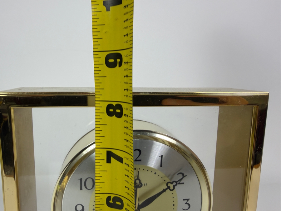 Just Added - Vintage 1988 Howard Miller Brass Glass Pendulum Mantel Clock Presentation Award 7'W X 8'H [Photo 6]
