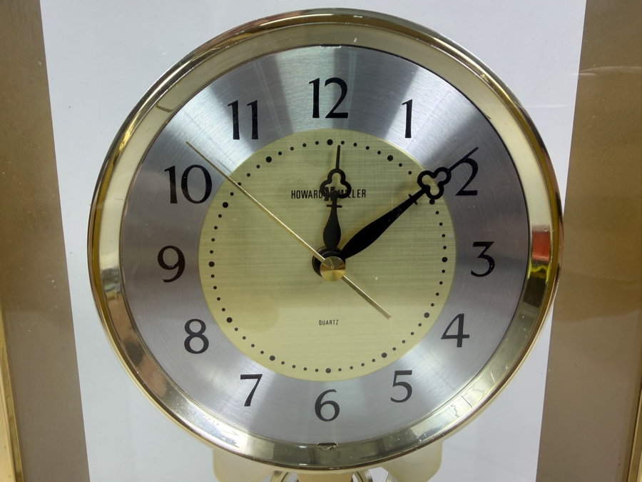 Just Added - Vintage 1988 Howard Miller Brass Glass Pendulum Mantel Clock Presentation Award 7'W X 8'H [Photo 2]