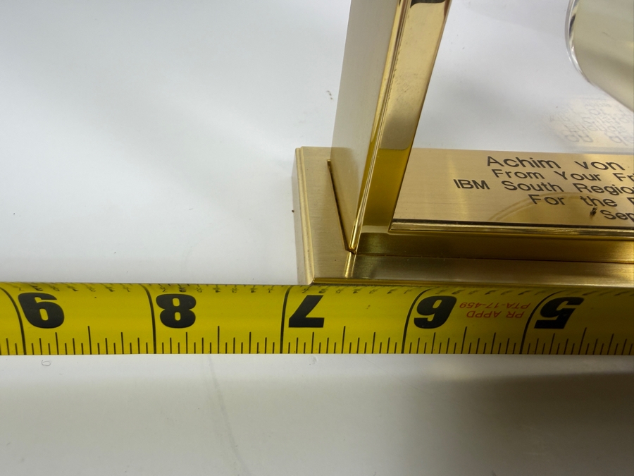 Just Added - Vintage 1988 Howard Miller Brass Glass Pendulum Mantel Clock Presentation Award 7'W X 8'H [Photo 5]