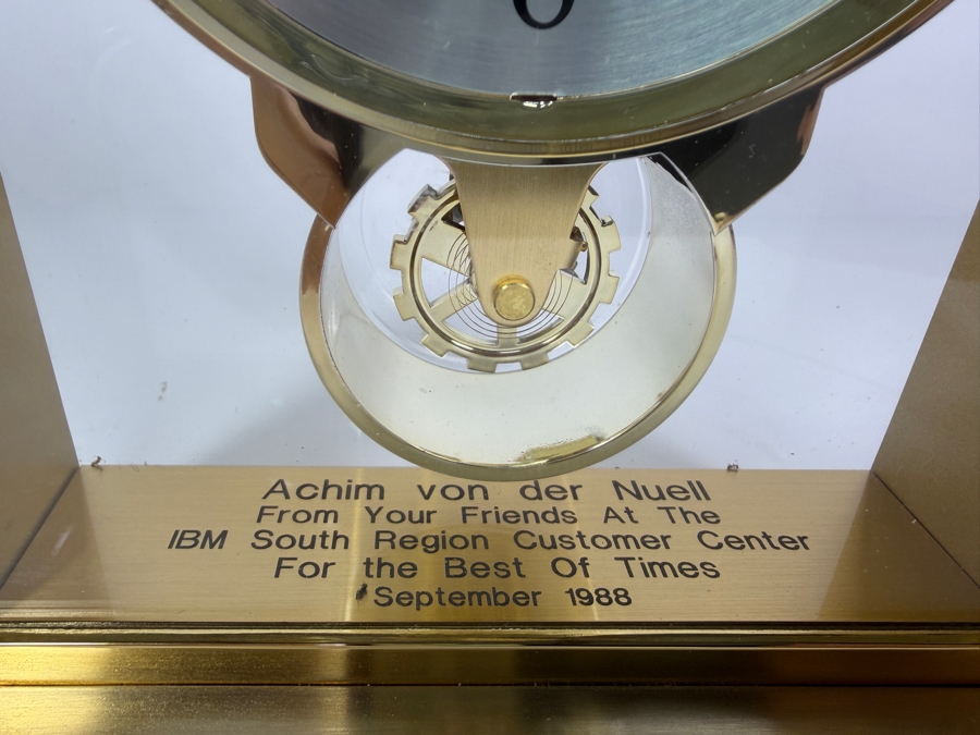 Just Added - Vintage 1988 Howard Miller Brass Glass Pendulum Mantel Clock Presentation Award 7'W X 8'H [Photo 3]