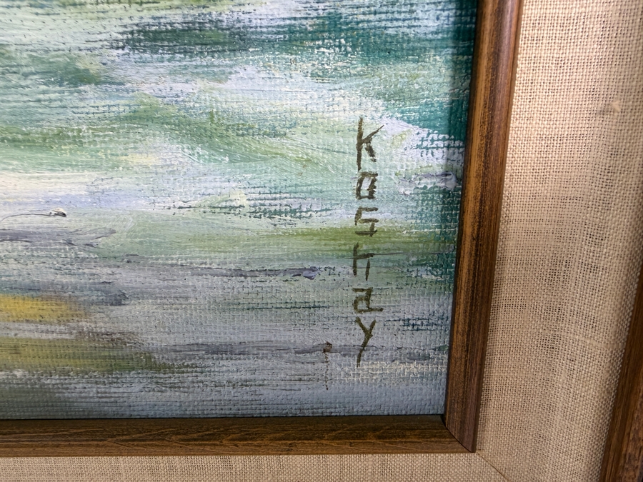 Just Added - Koshay Signed Vintage Impressionist Ocean Seascape Waves Crashing On Rocky Shore Oil Painting 24'W X 18'H Frame: 31'W X 25'H [Photo 5]