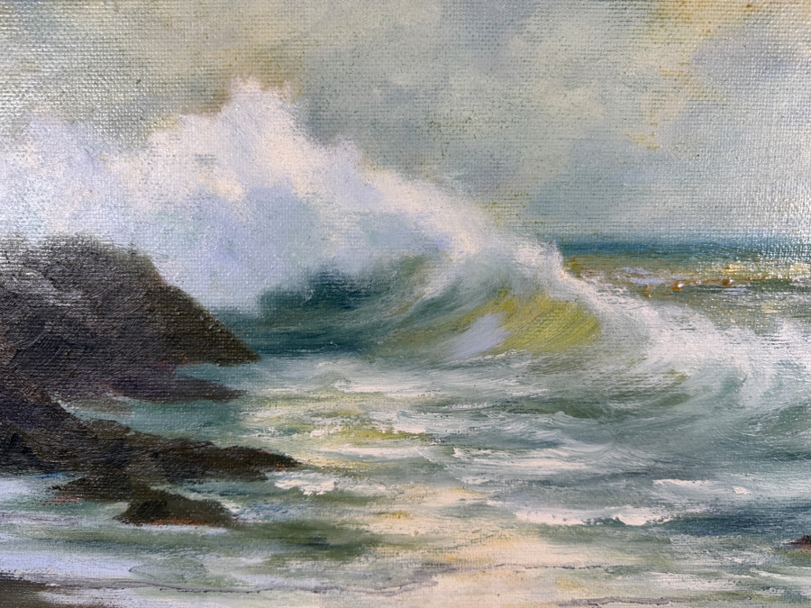 Just Added - Koshay Signed Vintage Impressionist Ocean Seascape Waves Crashing On Rocky Shore Oil Painting 24'W X 18'H Frame: 31'W X 25'H [Photo 3]