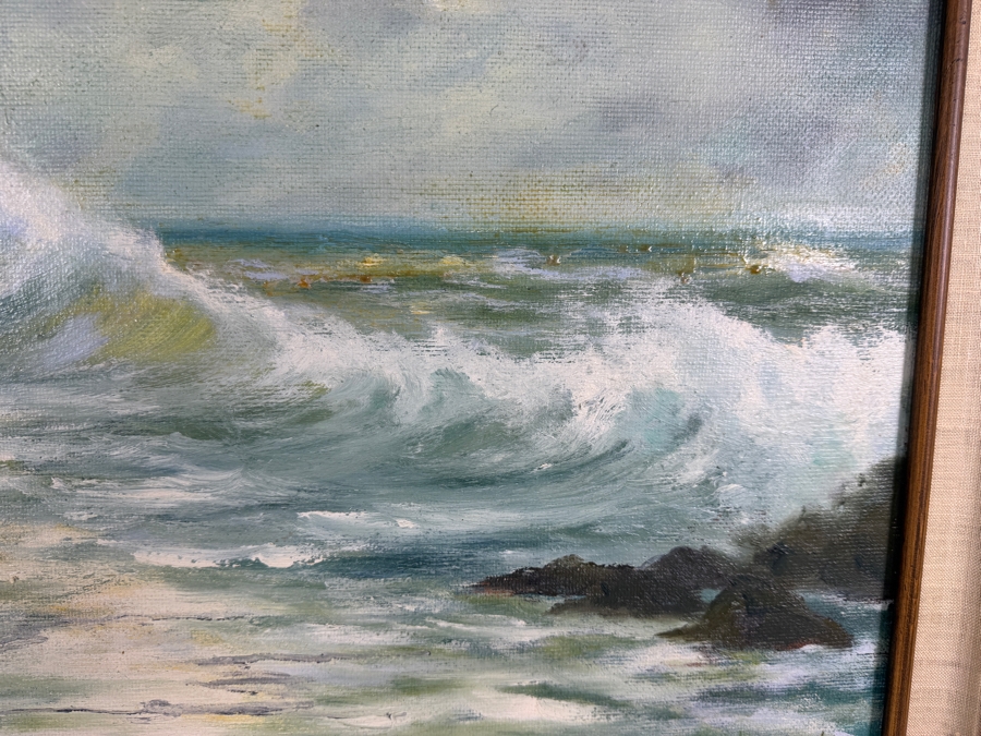 Just Added - Koshay Signed Vintage Impressionist Ocean Seascape Waves Crashing On Rocky Shore Oil Painting 24'W X 18'H Frame: 31'W X 25'H [Photo 4]