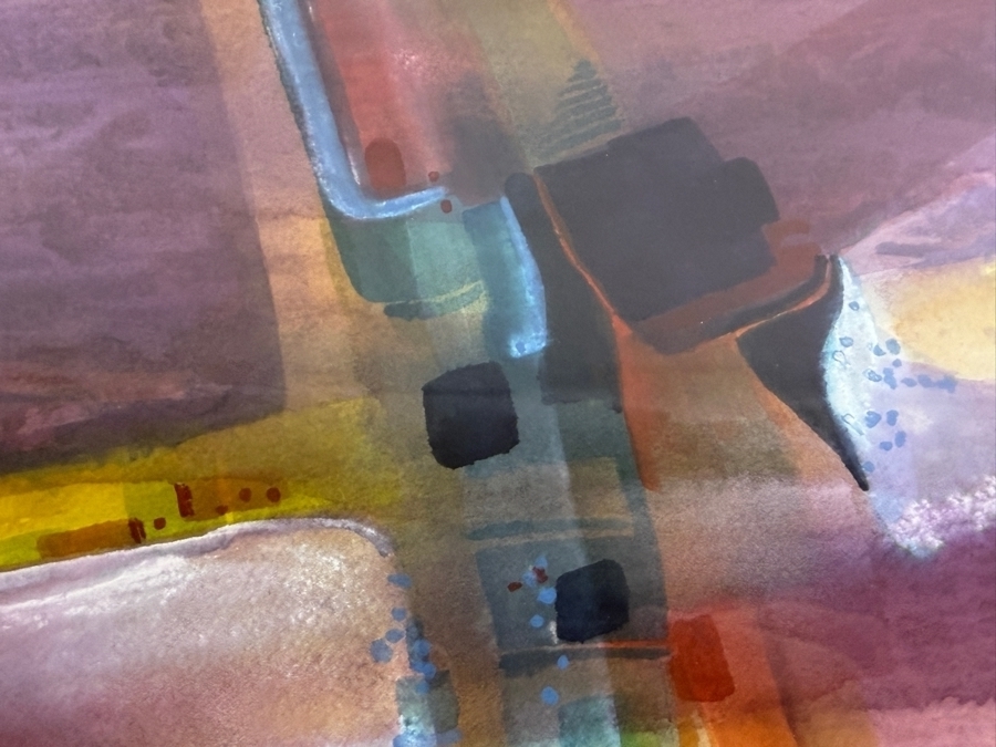 Just Added - James Schnirel UWS Signed Abstract Landscape Purple And Gold Watercolor Painting Framed Art 14'W X 10.5'H Framed: 21'W X 17.5'H [Photo 4]
