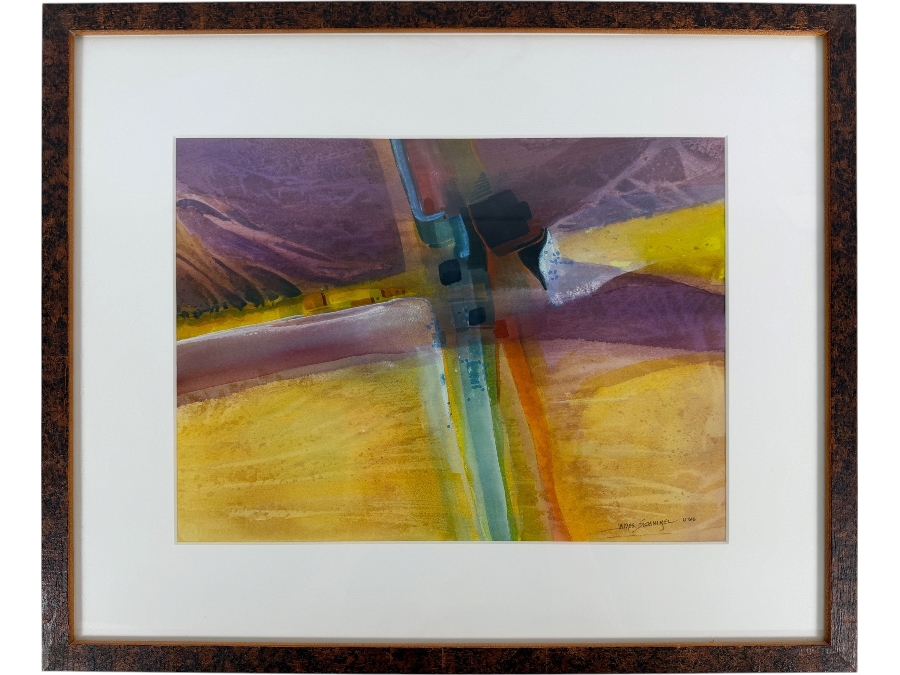 Just Added - James Schnirel UWS Signed Abstract Landscape Purple And Gold Watercolor Painting Framed Art 14'W X 10.5'H Framed: 21'W X 17.5'H [Photo 2]