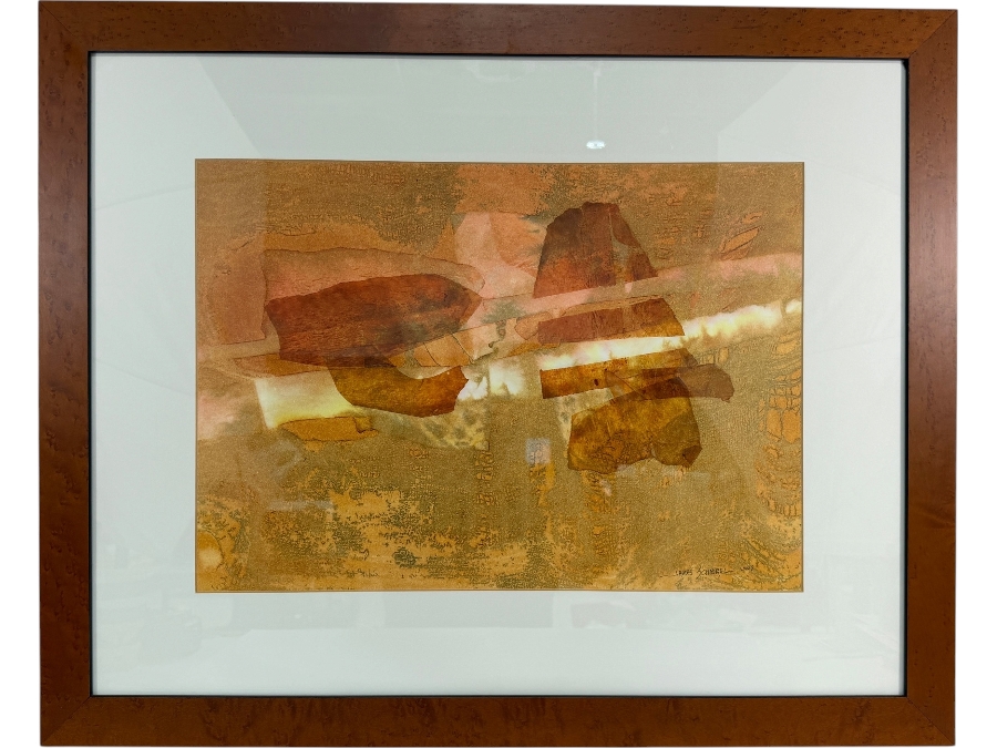 Just Added - James Schnirel Signed Abstract Earth Tone Textured Mixed Media Watercolor Painting Framed Art 20.5'W X 15'H Framed: 31'W X 25'H [Photo 2]