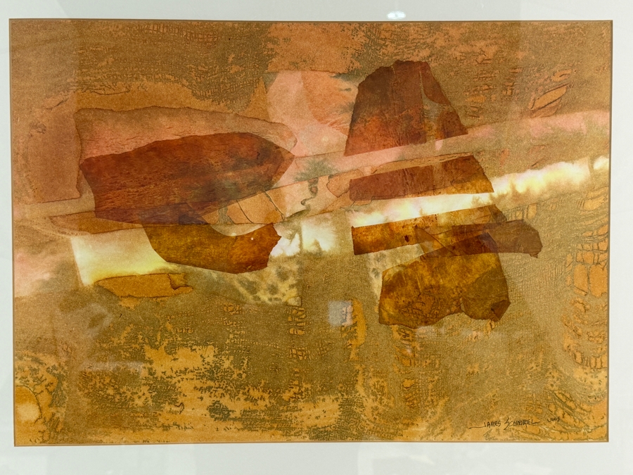 Just Added - James Schnirel Signed Abstract Earth Tone Textured Mixed Media Watercolor Painting Framed Art 20.5'W X 15'H Framed: 31'W X 25'H