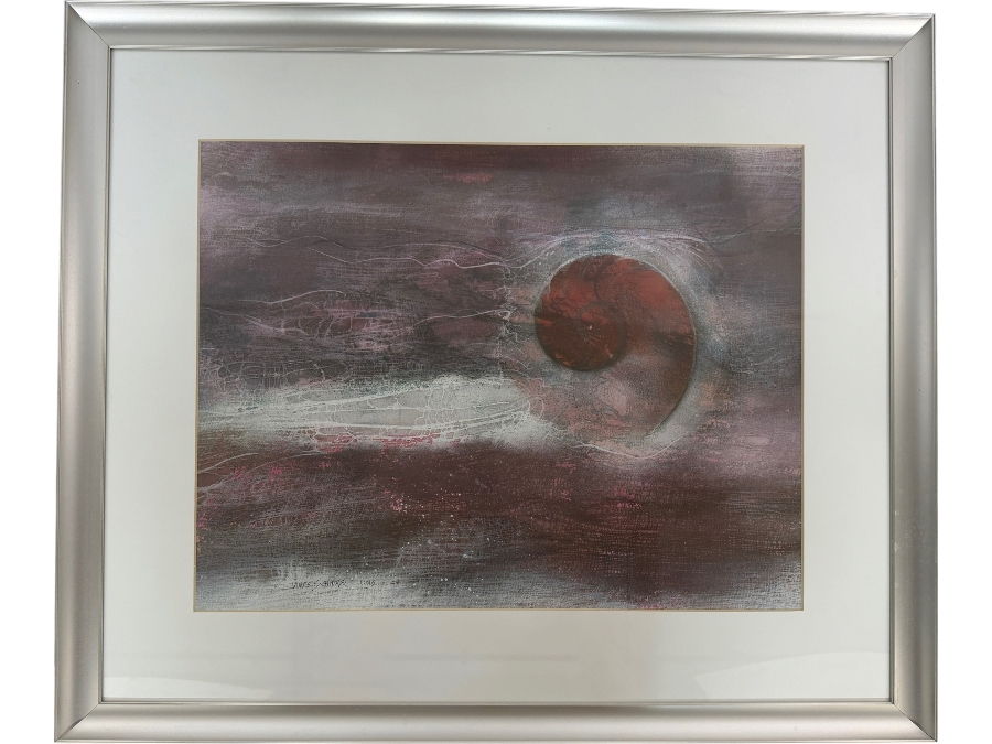 Just Added - James Schnirel Signed Abstract Nautilus Shell Crimson And Purple Watercolor Painting Framed Art 19'W X 15'H Framed: 27'W X 23'H [Photo 2]
