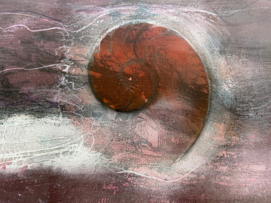 Just Added - James Schnirel Signed Abstract Nautilus Shell Crimson And Purple Watercolor Painting Framed Art 19'W X 15'H Framed: 27'W X 23'H [Photo 4]