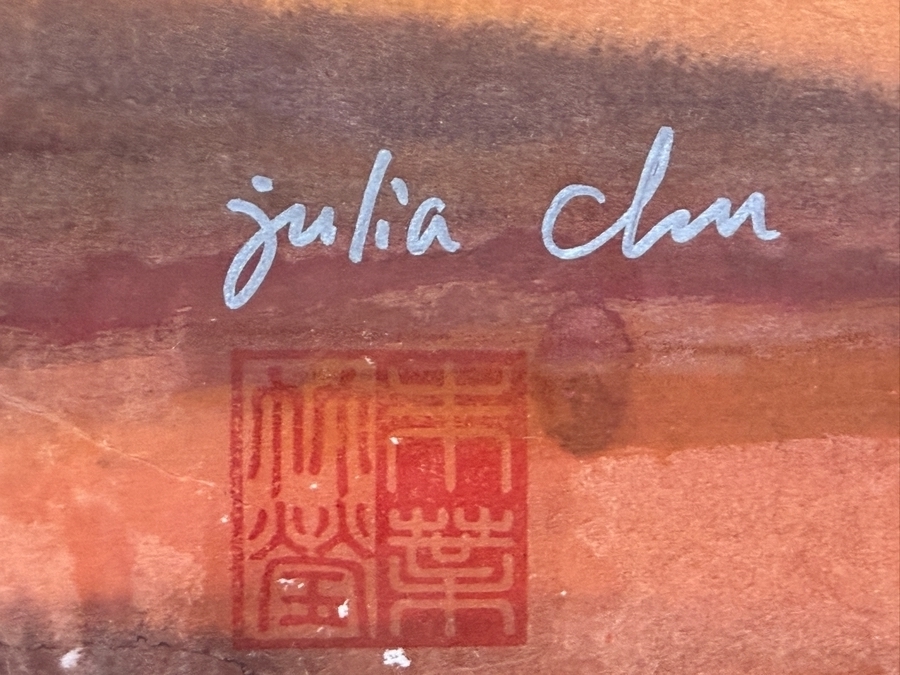Just Added - Julia Chin Signed San Francisco Golden Gate Bridge Sunset Panoramic Painting Framed Art 71'W X 24'H Framed: 73'W X 28'H [Photo 6]