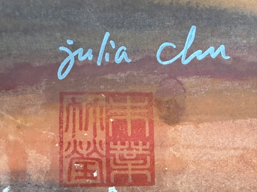 Just Added - Julia Chin Signed San Francisco Golden Gate Bridge Sunset Panoramic Painting Framed Art 71'W X 24'H Framed: 73'W X 28'H [Photo 7]