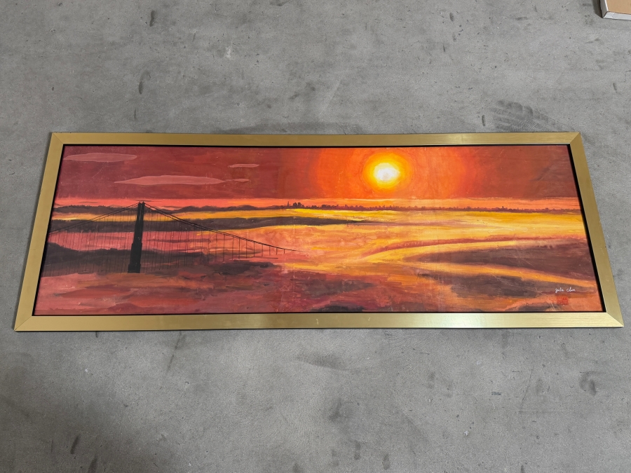 Just Added - Julia Chin Signed San Francisco Golden Gate Bridge Sunset Panoramic Painting Framed Art 71'W X 24'H Framed: 73'W X 28'H [Photo 2]
