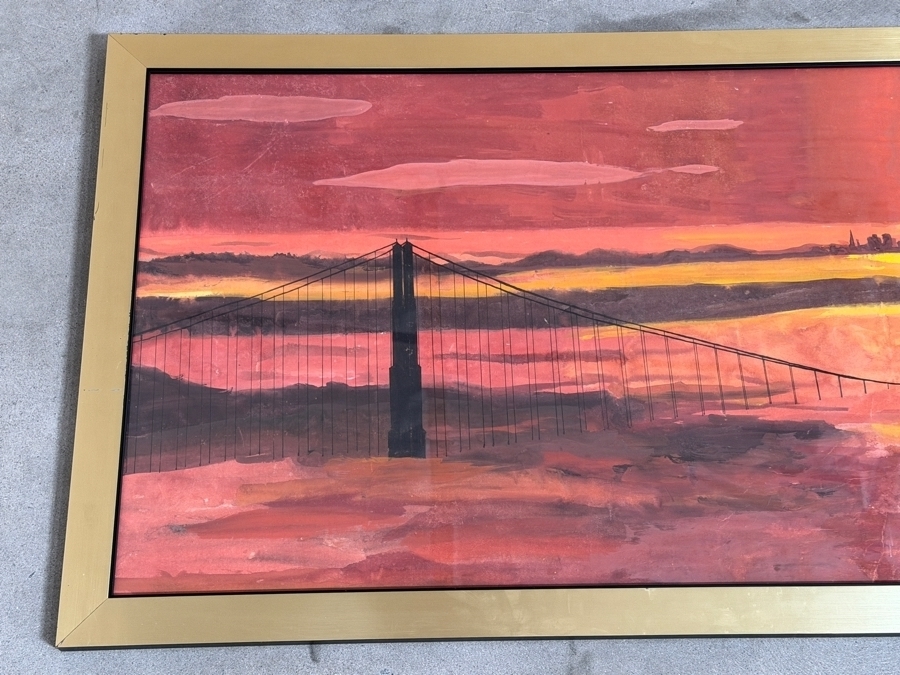 Just Added - Julia Chin Signed San Francisco Golden Gate Bridge Sunset Panoramic Painting Framed Art 71'W X 24'H Framed: 73'W X 28'H [Photo 3]