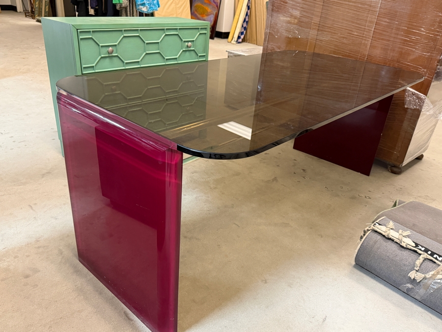 Just Added - Modernist Lucite Desk With Glass Top 74.5W X 36D X 29H [Photo 6]