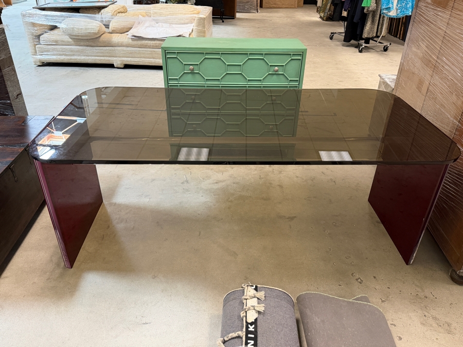 Just Added - Modernist Lucite Desk With Glass Top 74.5W X 36D X 29H [Photo 3]