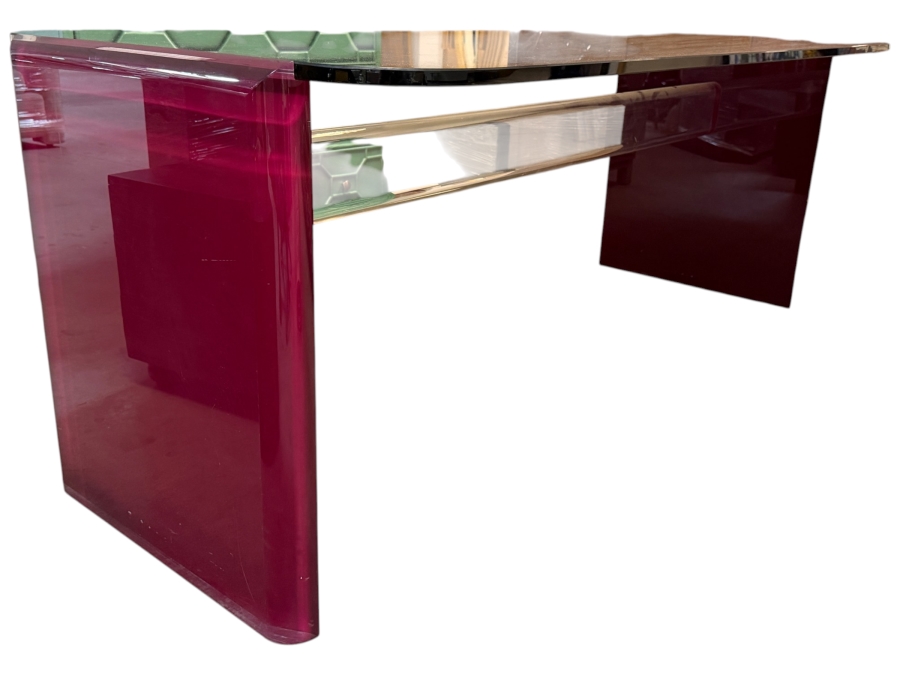 Just Added - Modernist Lucite Desk With Glass Top 74.5W X 36D X 29H