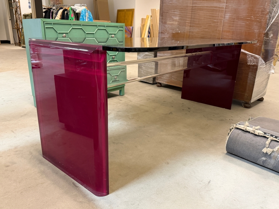 Just Added - Modernist Lucite Desk With Glass Top 74.5W X 36D X 29H [Photo 2]