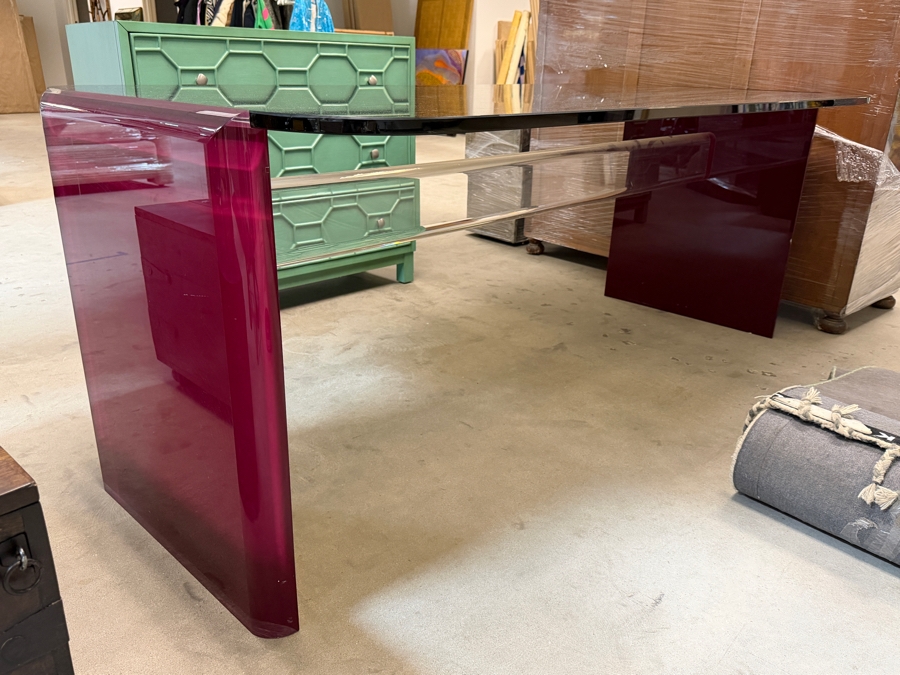 Just Added - Modernist Lucite Desk With Glass Top 74.5W X 36D X 29H [Photo 4]