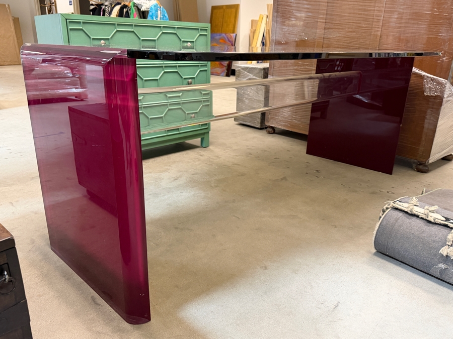 Just Added - Modernist Lucite Desk With Glass Top 74.5W X 36D X 29H [Photo 5]