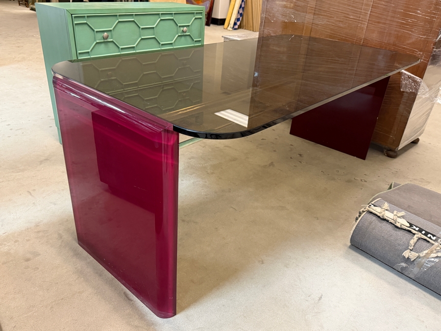 Just Added - Modernist Lucite Desk With Glass Top 74.5W X 36D X 29H [Photo 7]