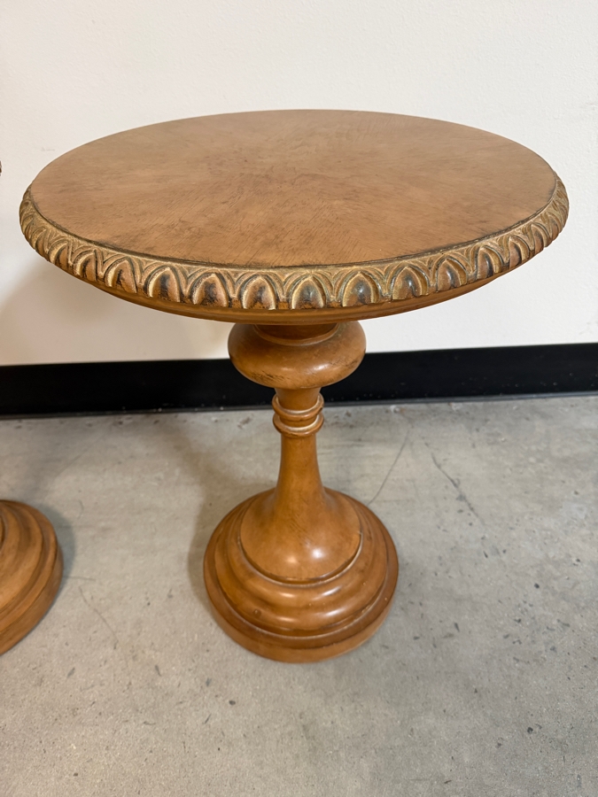 Pair Of Chinese Turned Wooden Round Side Tables 21W X 27.5H [Photo 3]