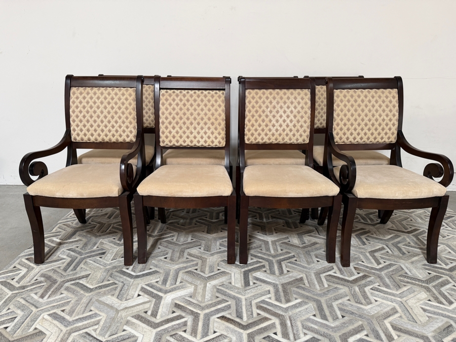 Just Added - (8) Bassett Furniture Wooden Dining Chairs Including 2 Armchairs [Photo 2]