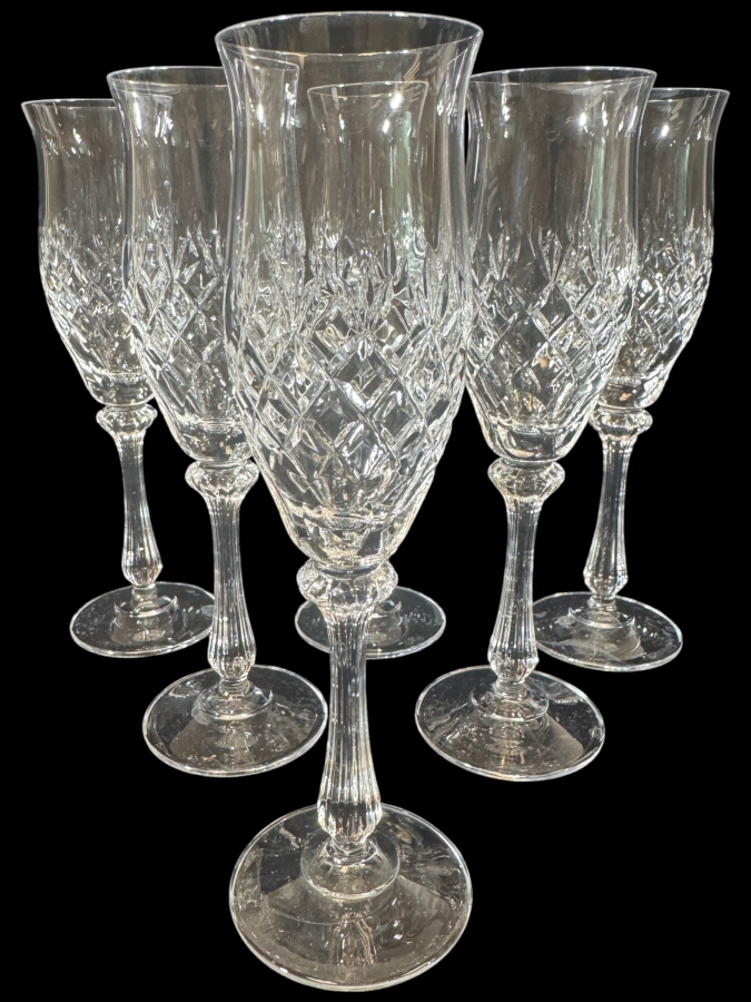 Just Added - Mikasa Montclair Crystal Champagne Flutes Toasting Glasses Set Of Six 8.5'H