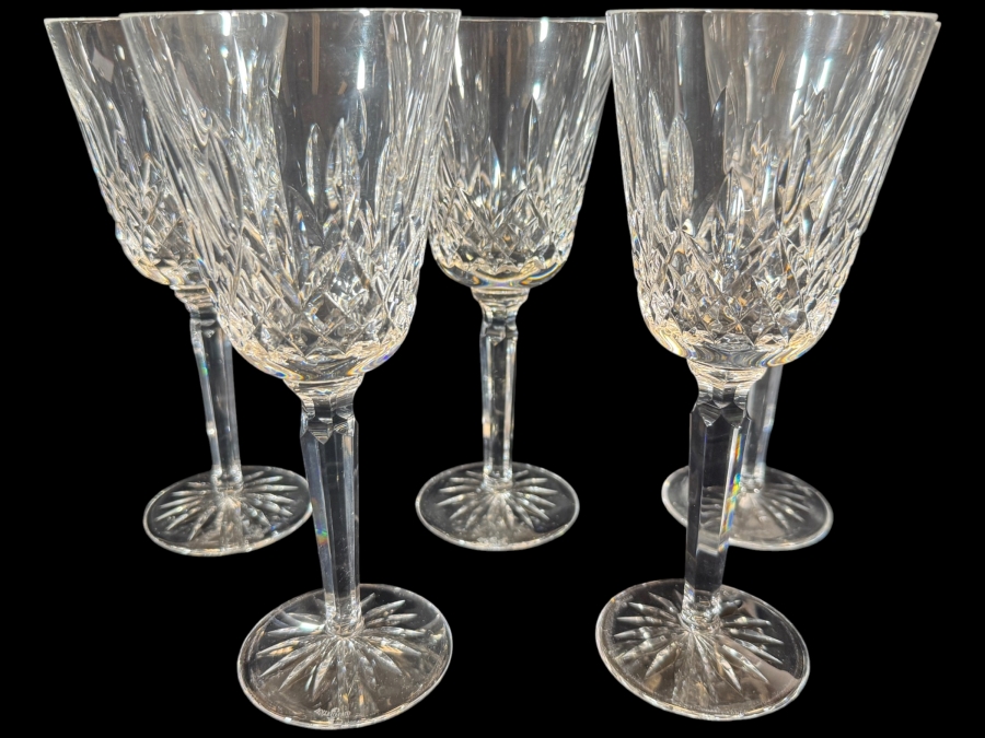 Just Added - Waterford Crystal Lismore Water Goblets Fine Stemware Set Of Five 8.5'H