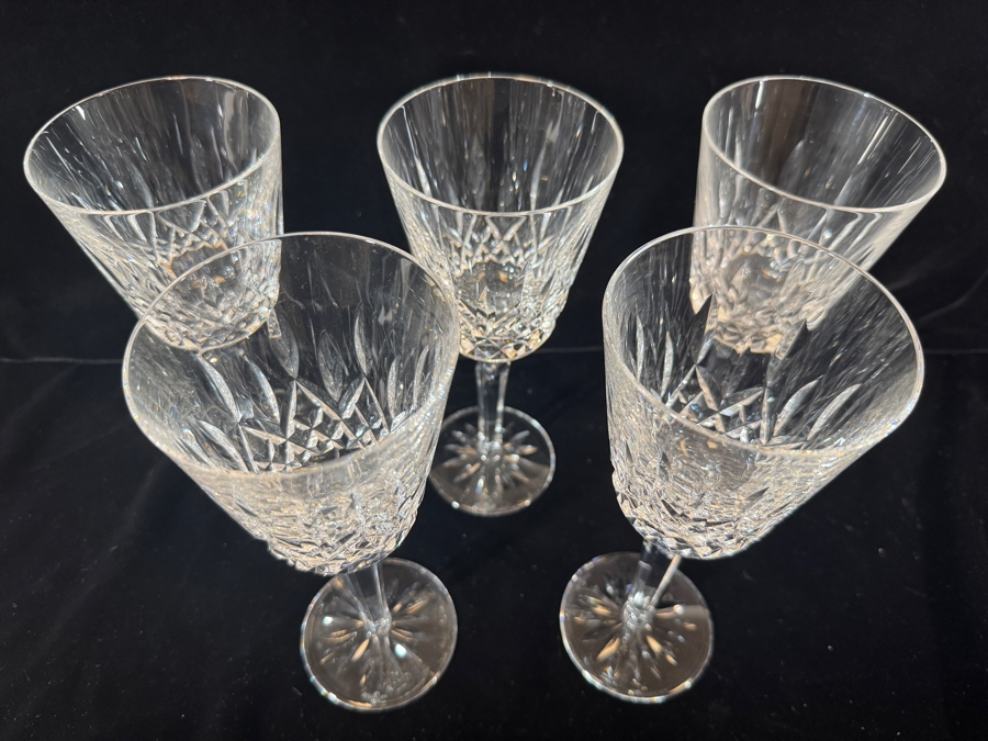 Just Added - Waterford Crystal Lismore Water Goblets Fine Stemware Set Of Five 8.5'H [Photo 3]