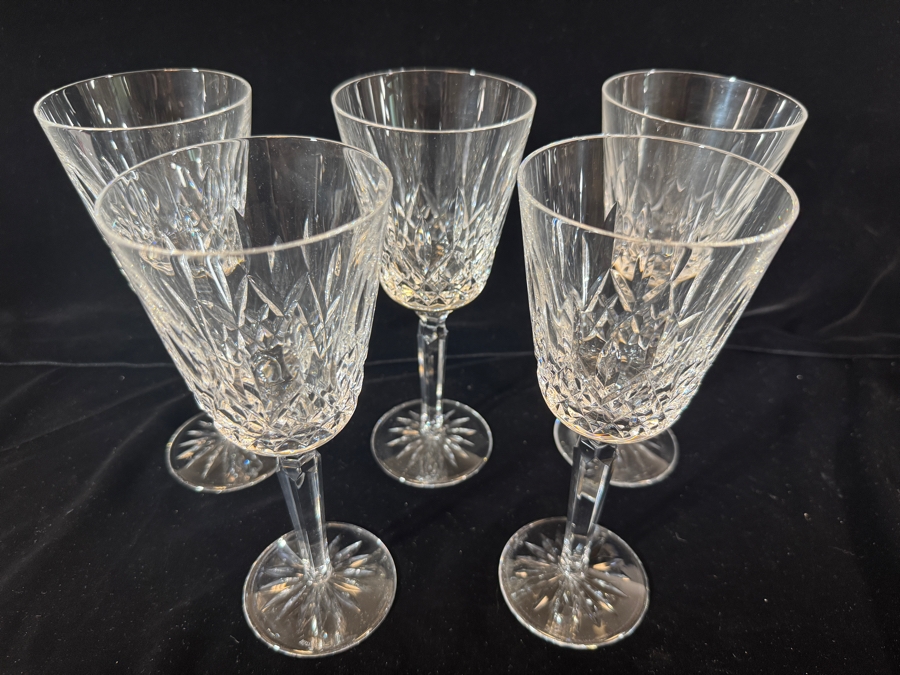 Just Added - Waterford Crystal Lismore Water Goblets Fine Stemware Set Of Five 8.5'H [Photo 2]