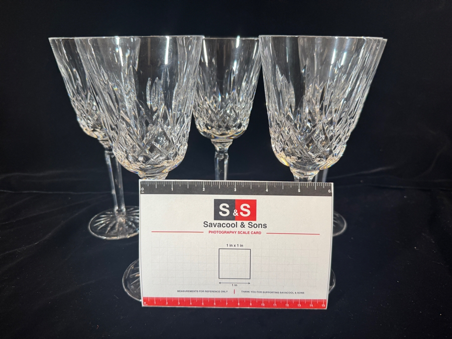 Just Added - Waterford Crystal Lismore Water Goblets Fine Stemware Set Of Five 8.5'H [Photo 5]