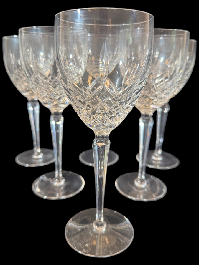 Just Added - Gorham Crystal King Edward Wine Water Goblets Stemware Set Of Six 9'H