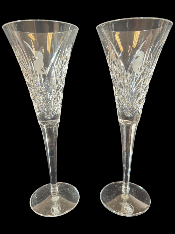 Just Added - Waterford Crystal Seahorse Heritage Collection Toasting Champagne Flutes Pair 9.25'H
