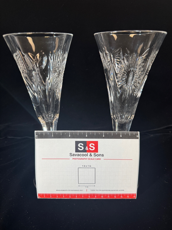 Just Added - Waterford Crystal Millennium Collection Universal Wishes 5 Toasts Champagne Flutes Pair 9.25'H [Photo 9]