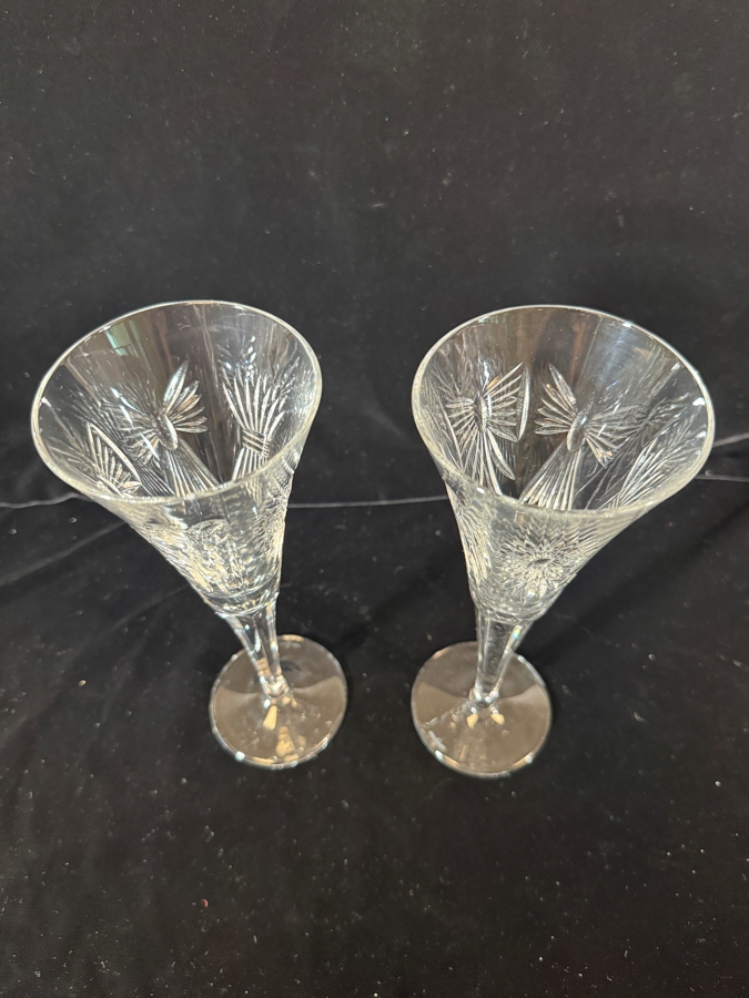 Just Added - Waterford Crystal Millennium Collection Universal Wishes 5 Toasts Champagne Flutes Pair 9.25'H [Photo 3]