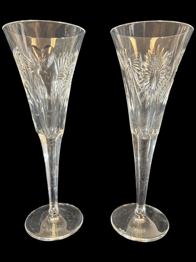 Just Added - Waterford Crystal Millennium Collection Universal Wishes 5 Toasts Champagne Flutes Pair 9.25'H