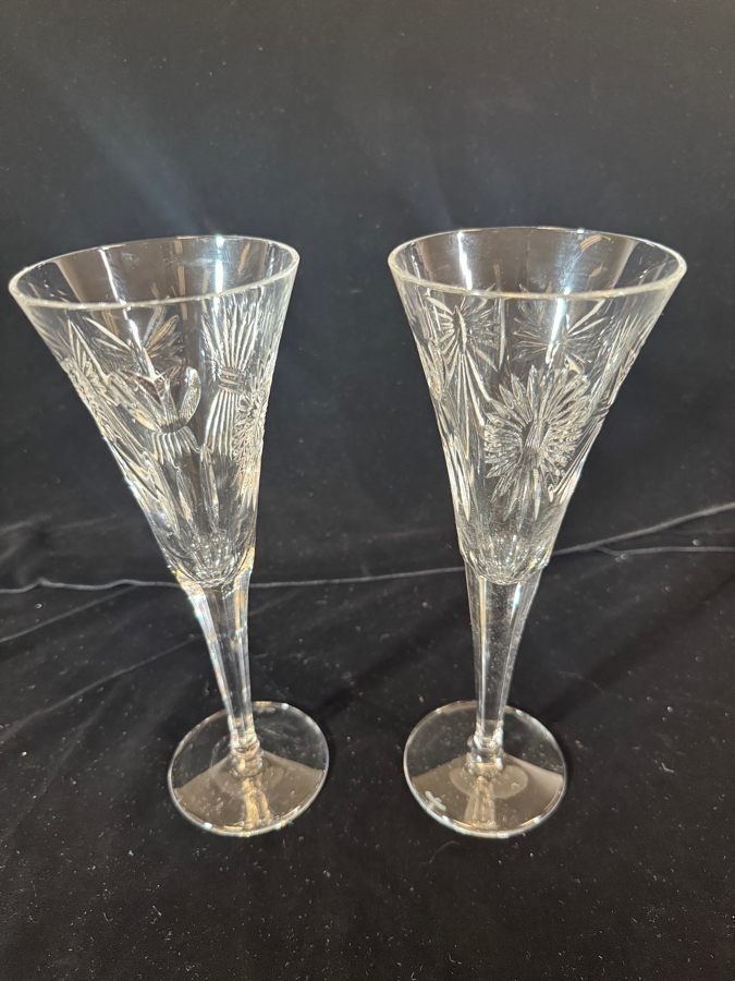 Just Added - Waterford Crystal Millennium Collection Universal Wishes 5 Toasts Champagne Flutes Pair 9.25'H [Photo 2]