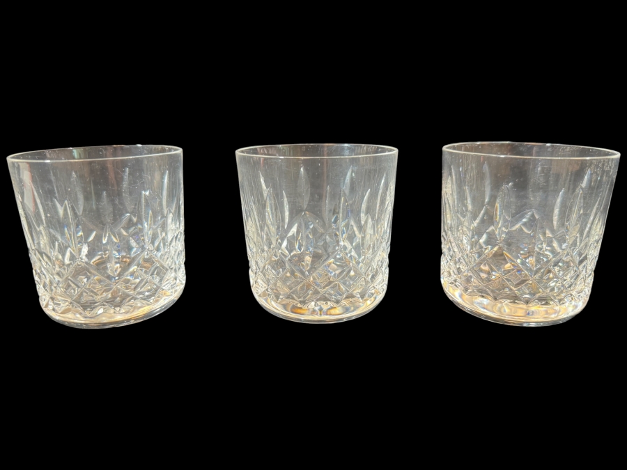 Just Added - Waterford Crystal Lismore Old Fashioned Whiskey Tumbler Glasses Set Of Three 3.25'H