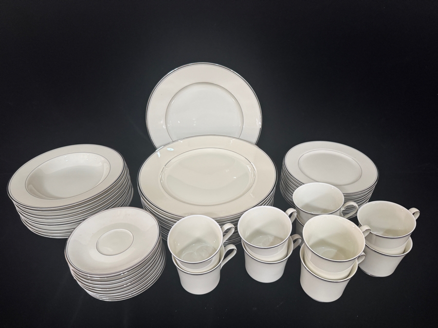 Just Added - Mikasa Belair Ivory China Platinum Trim Dinnerware Plates Cups Saucers Collection [Photo 3]
