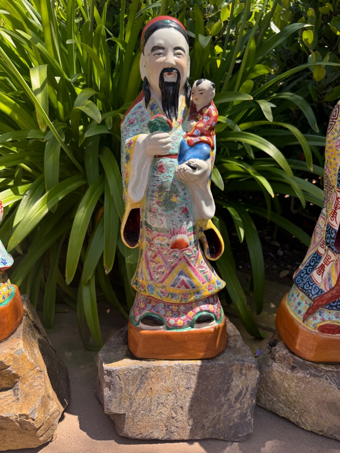 Just Added - Chinese Famille Rose Porcelain Fu Lu Shou Three Star Gods Garden Statues Set 27'H [Photo 4]