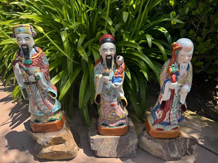 Just Added - Chinese Famille Rose Porcelain Fu Lu Shou Three Star Gods Garden Statues Set 27'H [Photo 3]