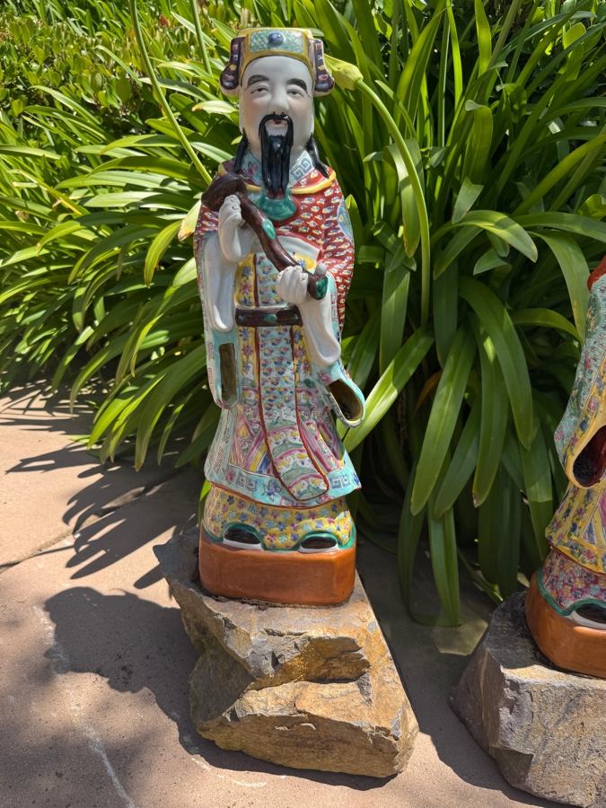 Just Added - Chinese Famille Rose Porcelain Fu Lu Shou Three Star Gods Garden Statues Set 27'H [Photo 6]